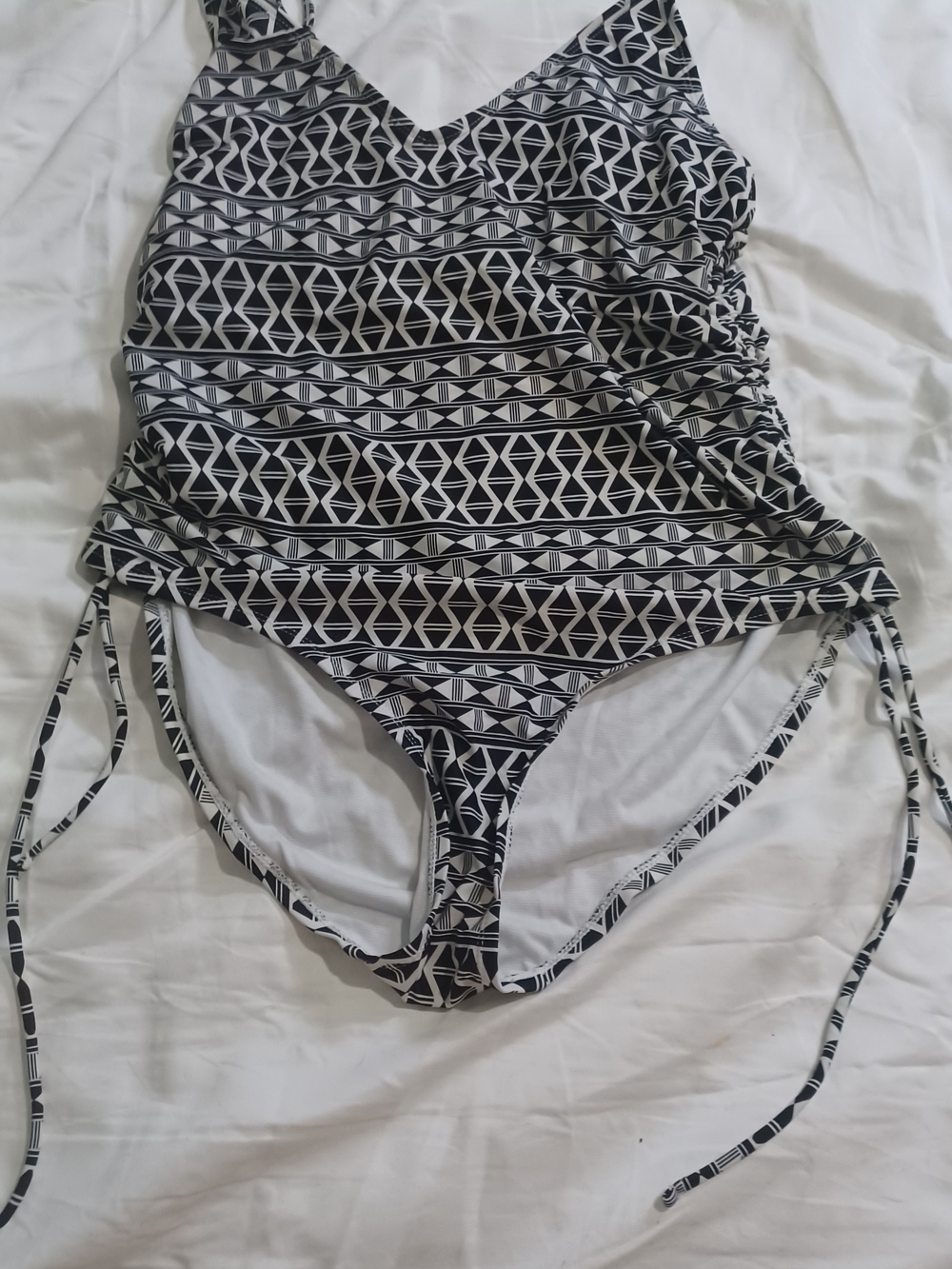 Time and Tru Black & White Geometric Tank One-Piece